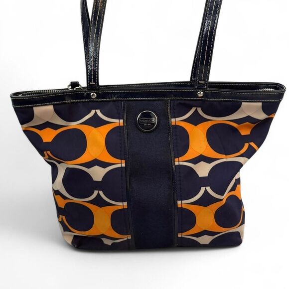 Coach Navy Orange signature stripe line bag, authentic & vintage. F23908 - Picture 1 of 8